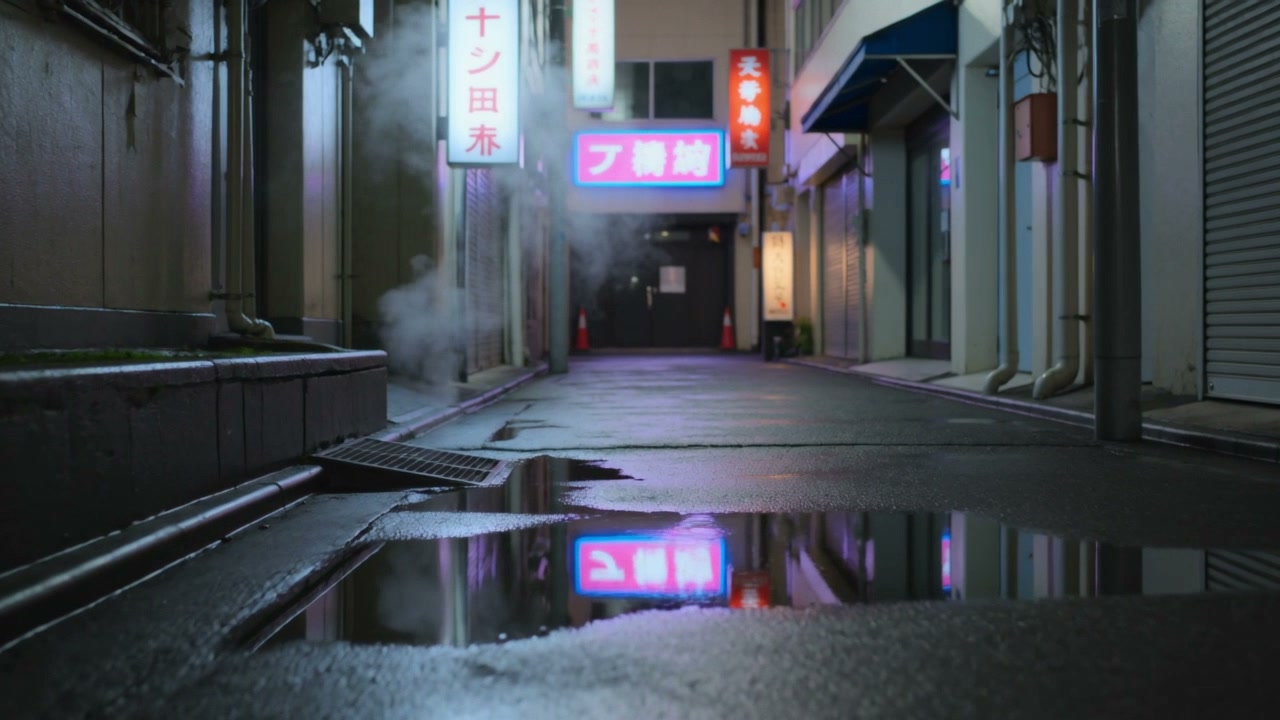 Rain-soaked Tokyo alley still generated by Kling 3.0 Omni