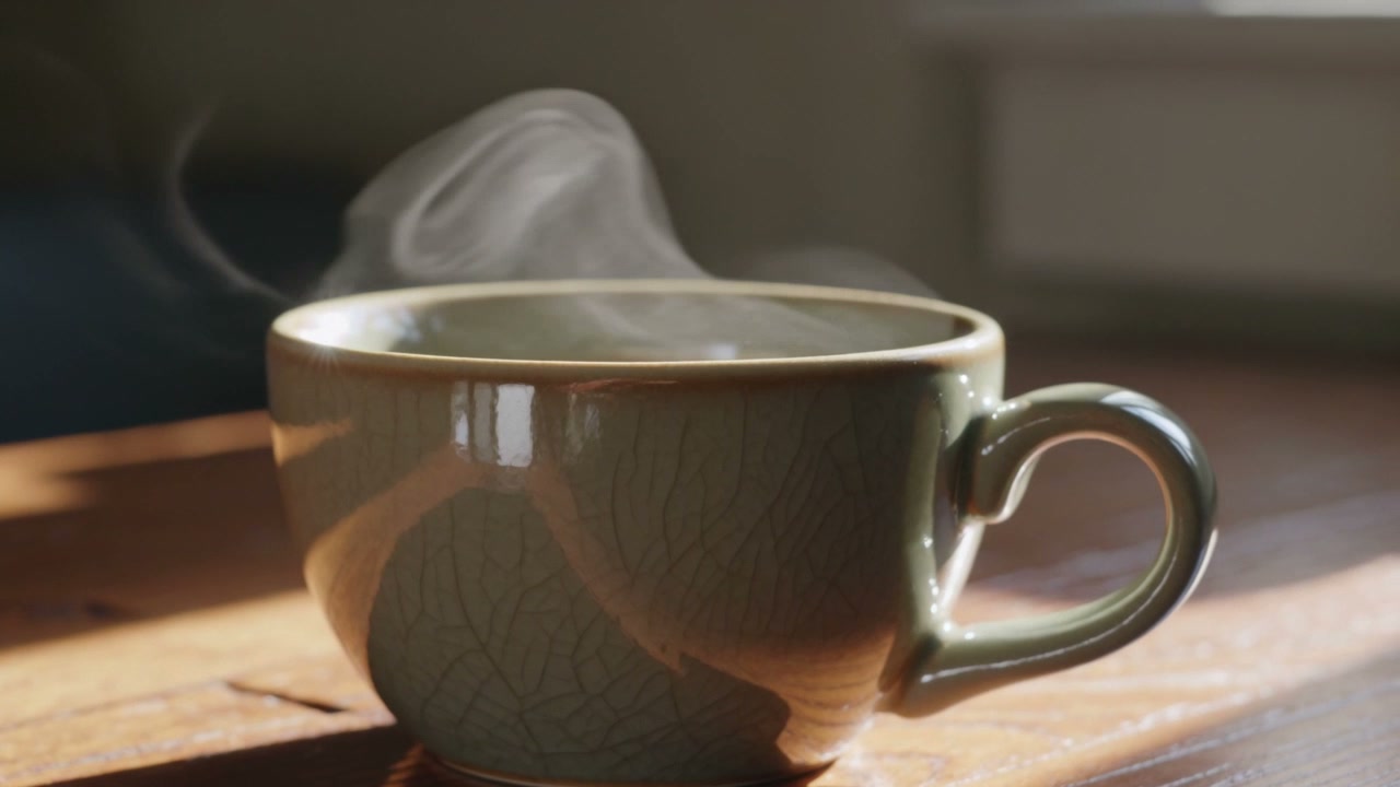 Ceramic coffee cup in morning light still generated by Kling 3.0 Omni