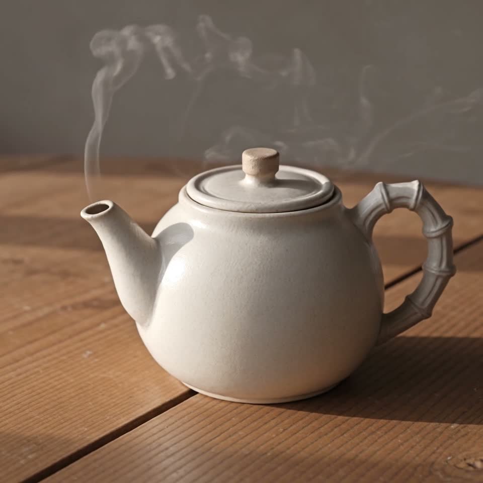FLUX 3 Max image-to-video output: steam rising from a teapot in morning light