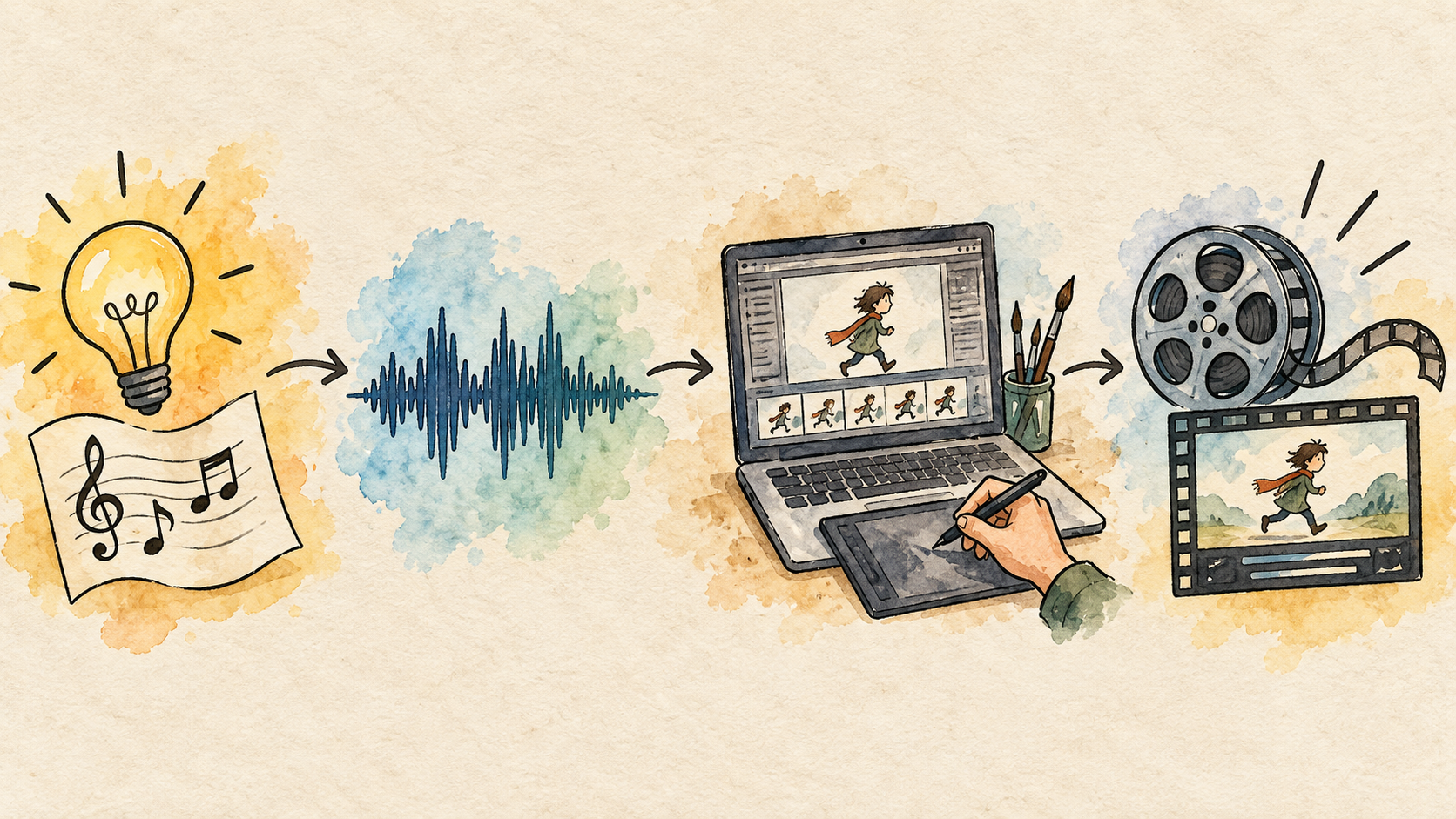 Illustrative hand-painted animation workflow