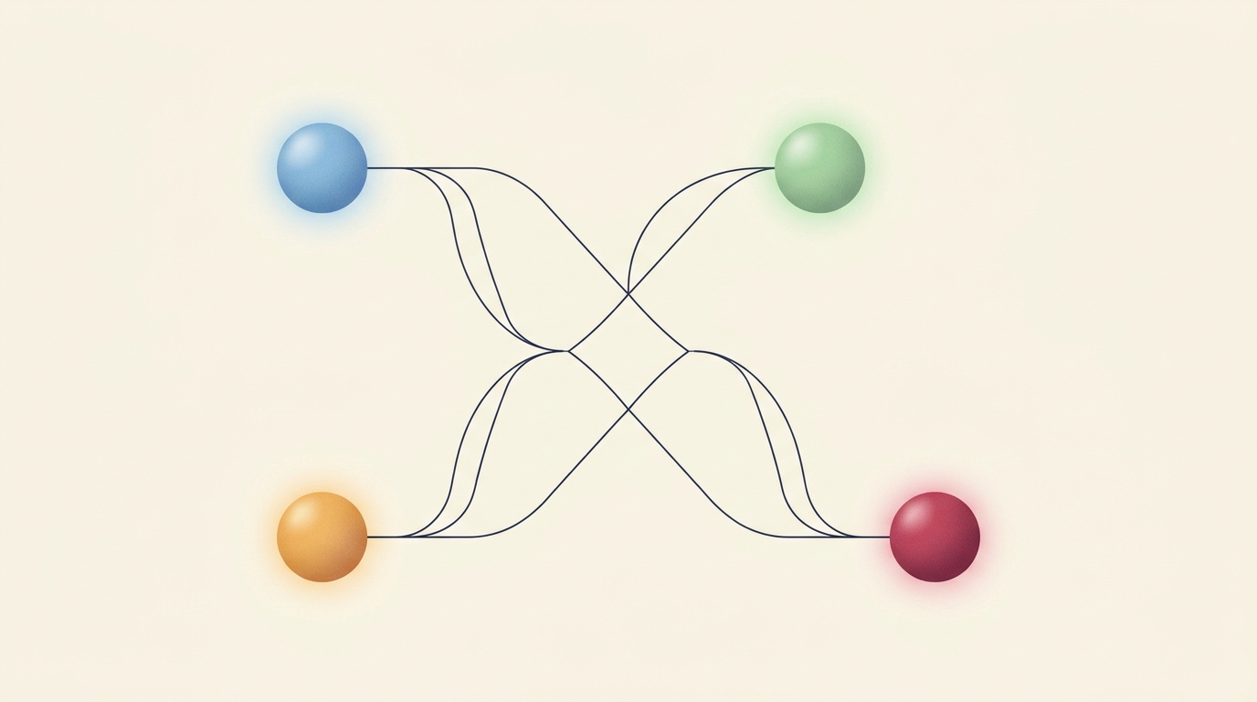 Decision graph showing four models connected to a central pick point