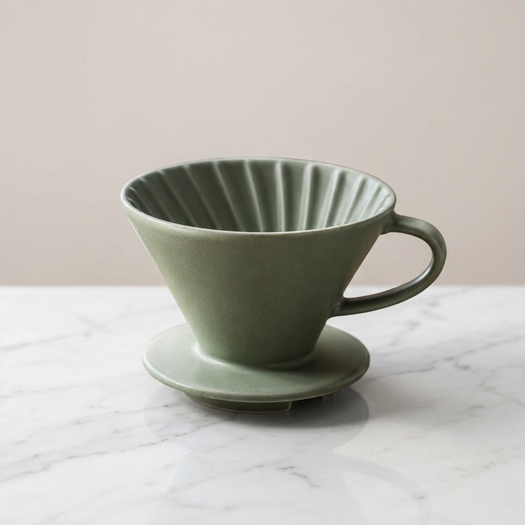 nano-banana-pro edit result: the dripper on veined marble with a warmer beige studio backdrop