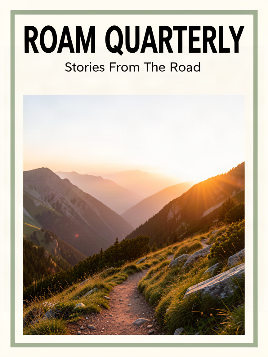 A magazine cover mockup with the masthead replaced from FIELD NOTES to ROAM QUARTERLY and the subhead updated to Stories From The Road