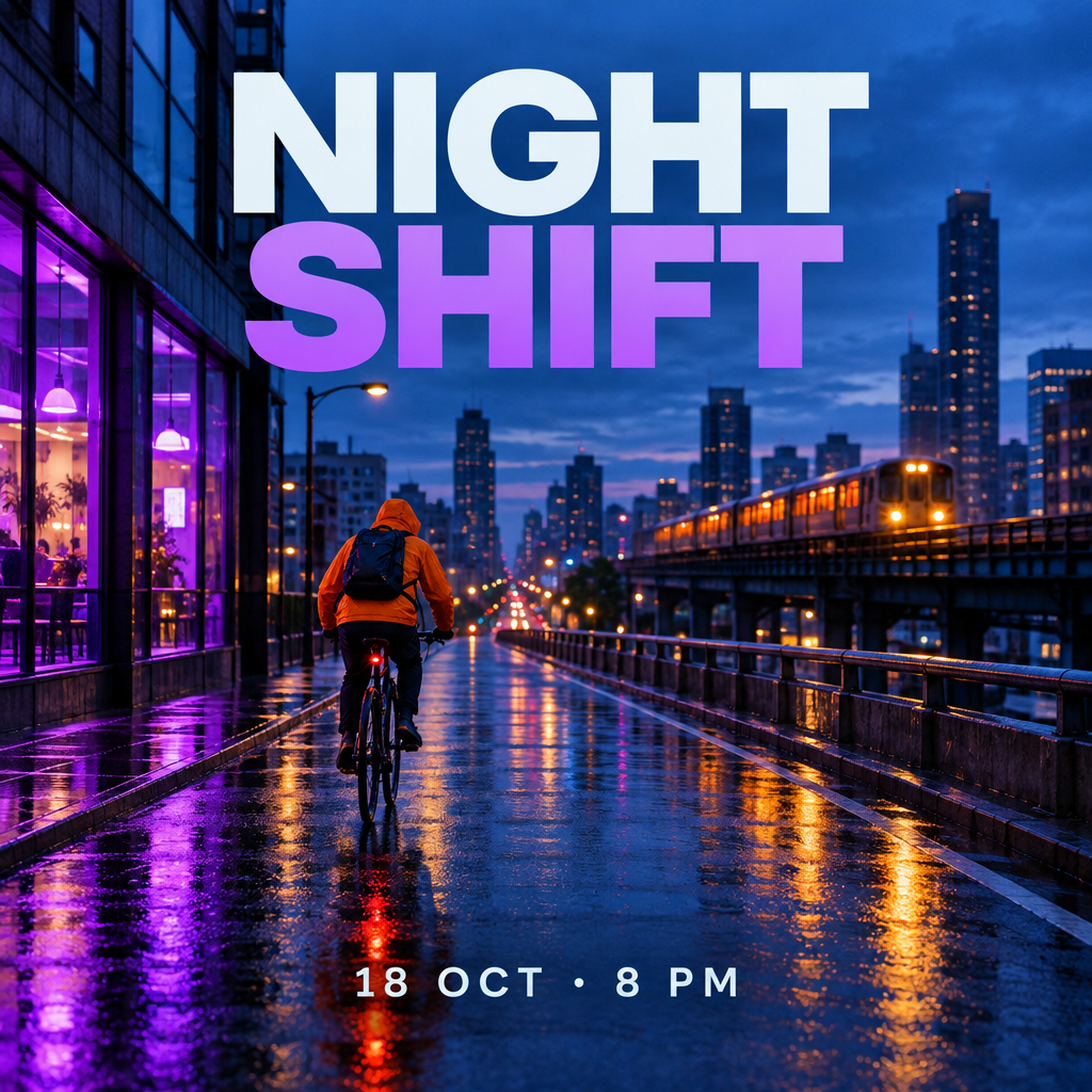 GPT Image 2.5 Flare night-festival poster with one NIGHT SHIFT headline