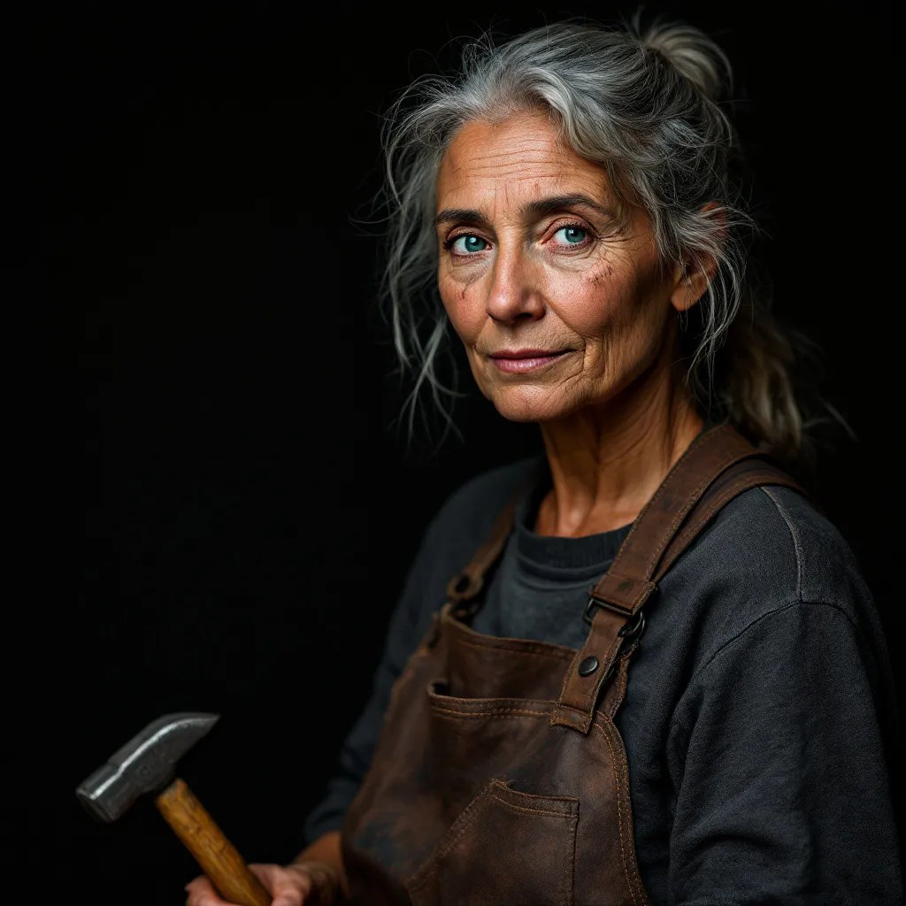 FLUX 1.1 Pro — blacksmith portrait with sharp skin texture and dramatic Rembrandt lighting