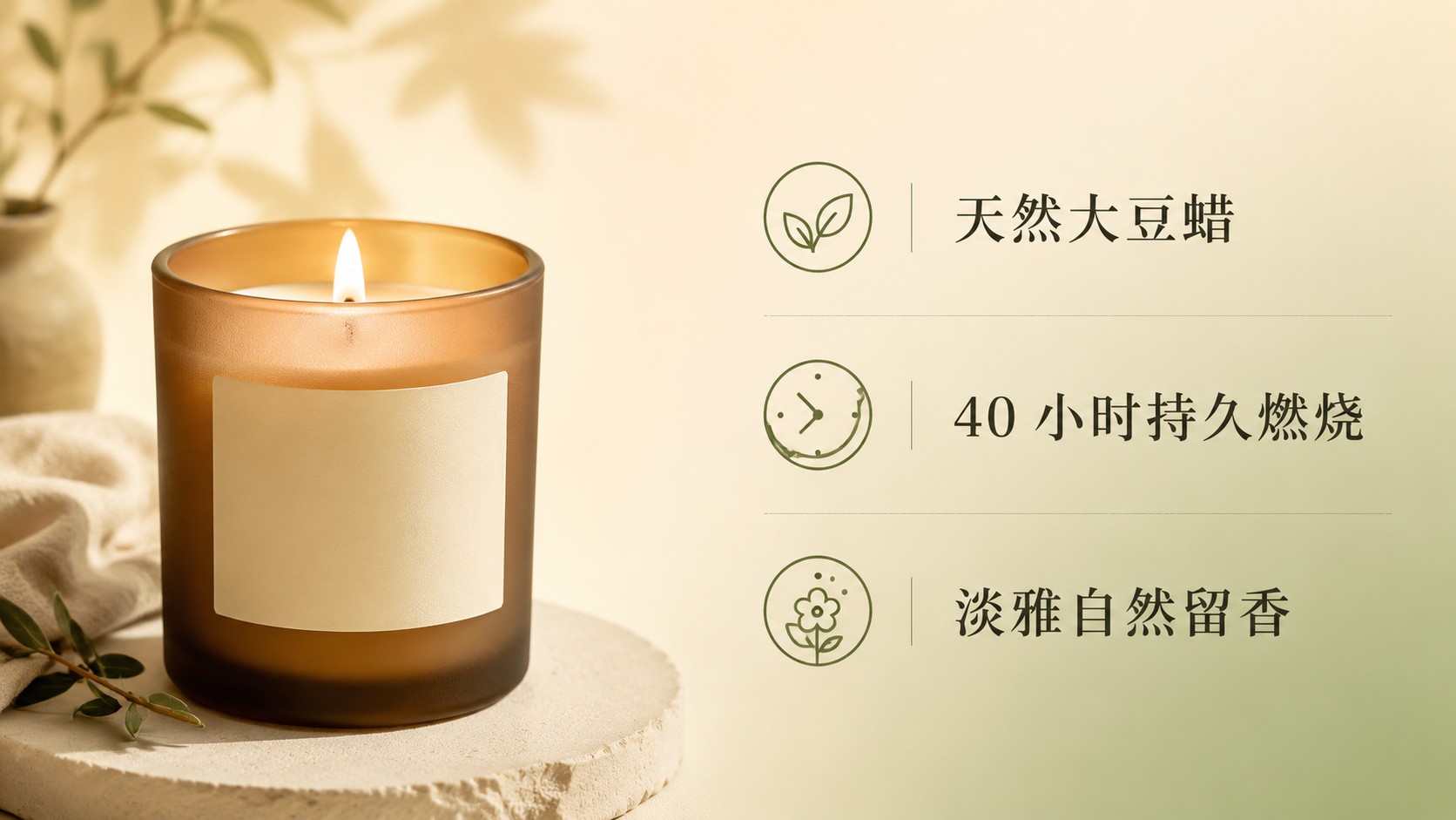 GPT Image 2 生成的香薰蜡烛详情页 banner,右侧三条中文卖点