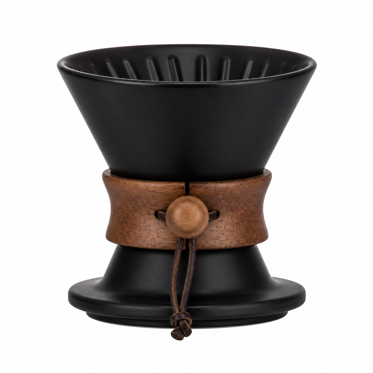 Ceramic pour-over coffee dripper on a plain white studio background