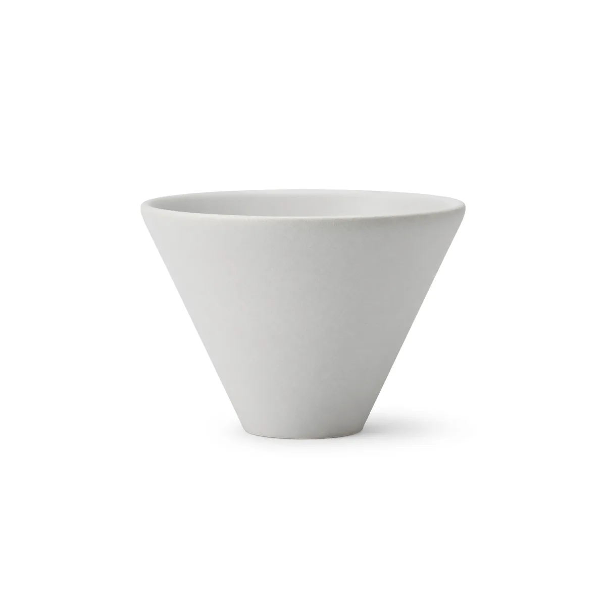 Grok Imagine standard text-to-image: a plain matte white cone on a white background, with no handle, no inner ribs and no base