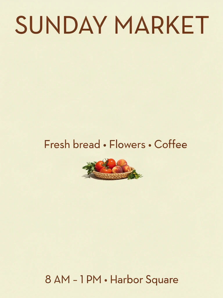 Ideogram V4 QUALITY: a lighter-weight headline, a basket with a soft shadow and a few small flowers