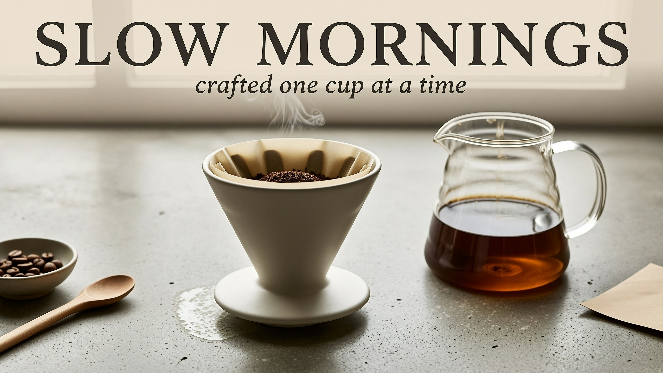Imagen 3 alternative test, wan2.7-image: a richly detailed pour-over coffee poster with elegant serif typography and lifestyle props