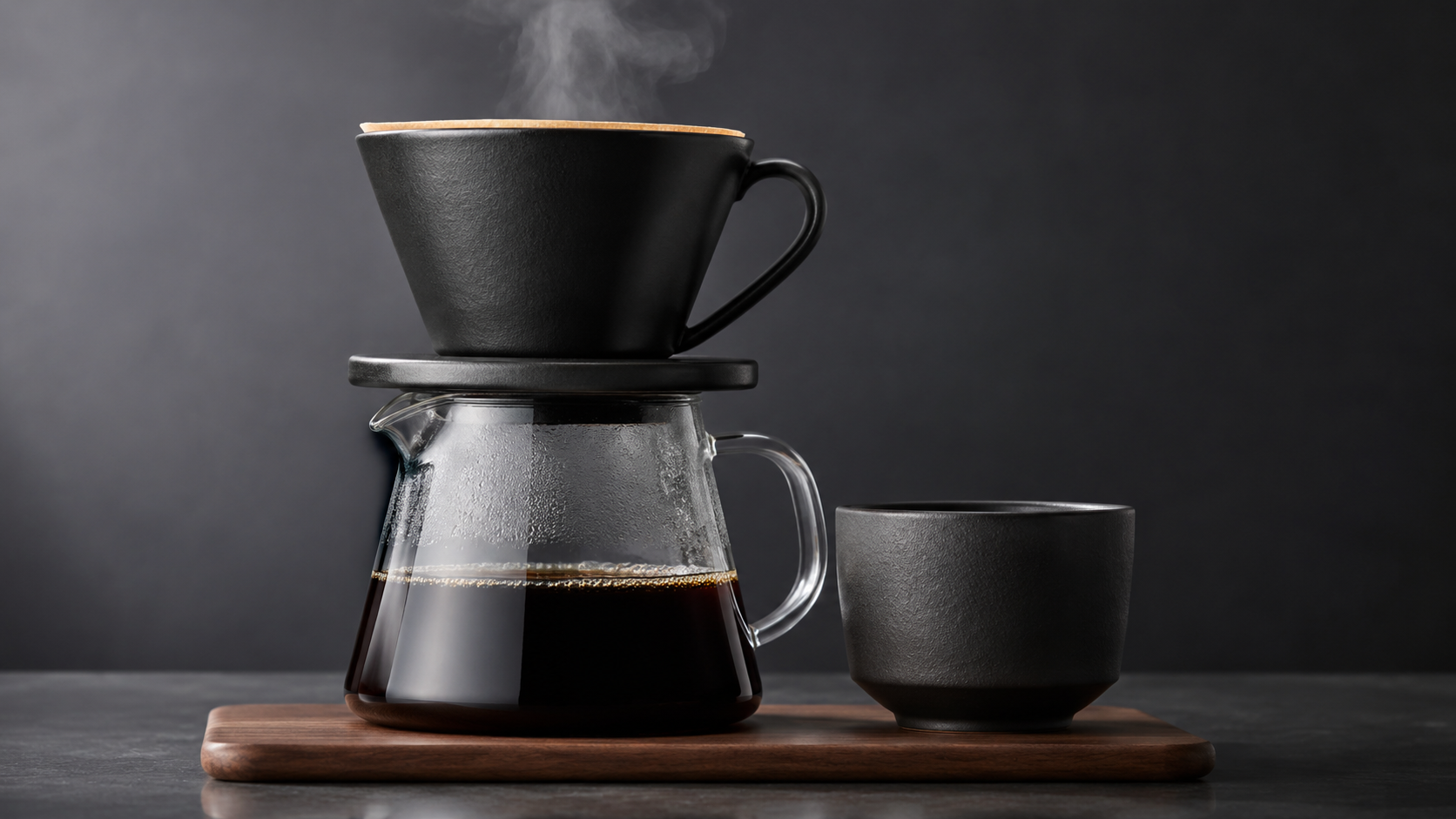 Studio shot of a ceramic pour-over coffee set