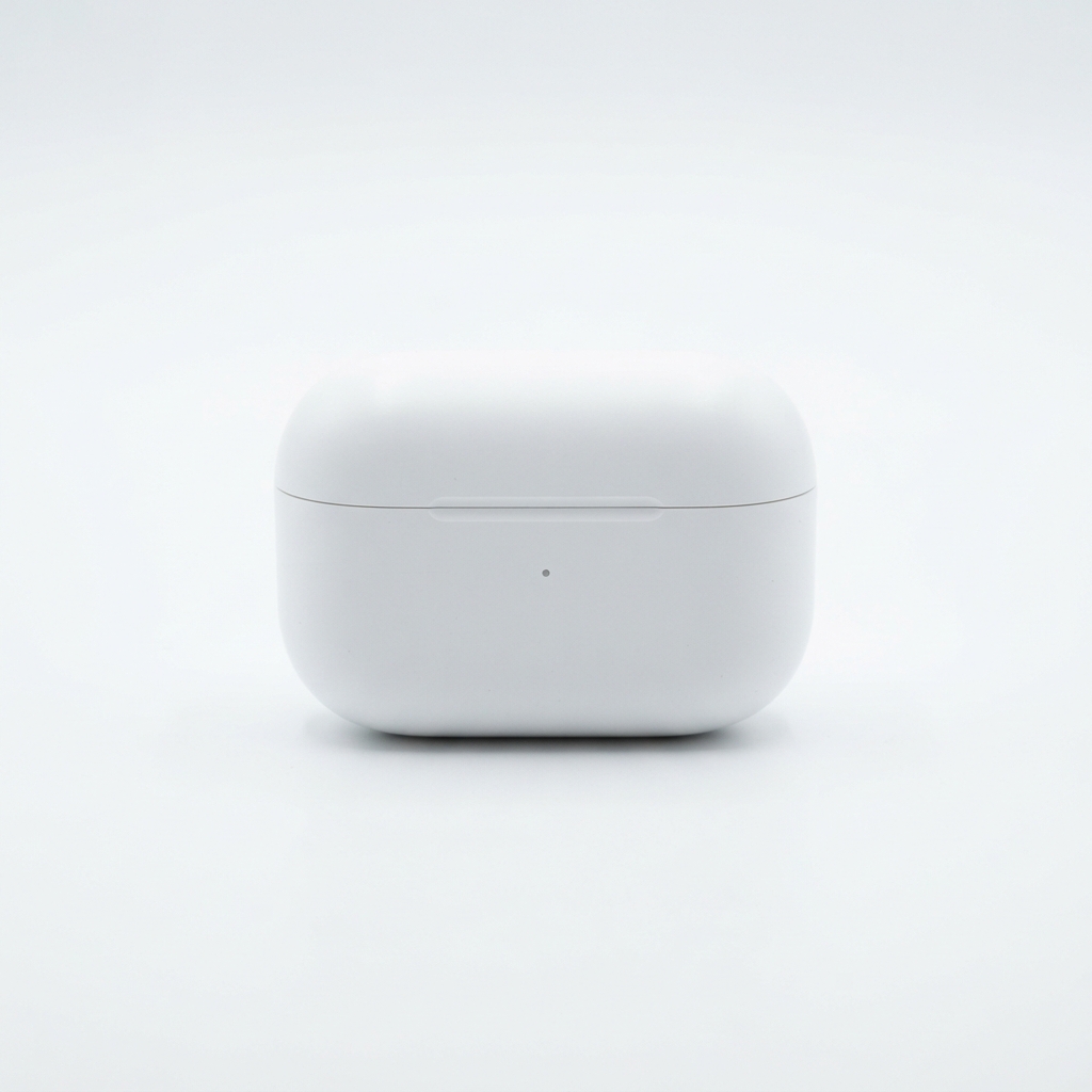 White-background hero shot of a wireless earbuds case, generated by Nano-Banana-2-Lite