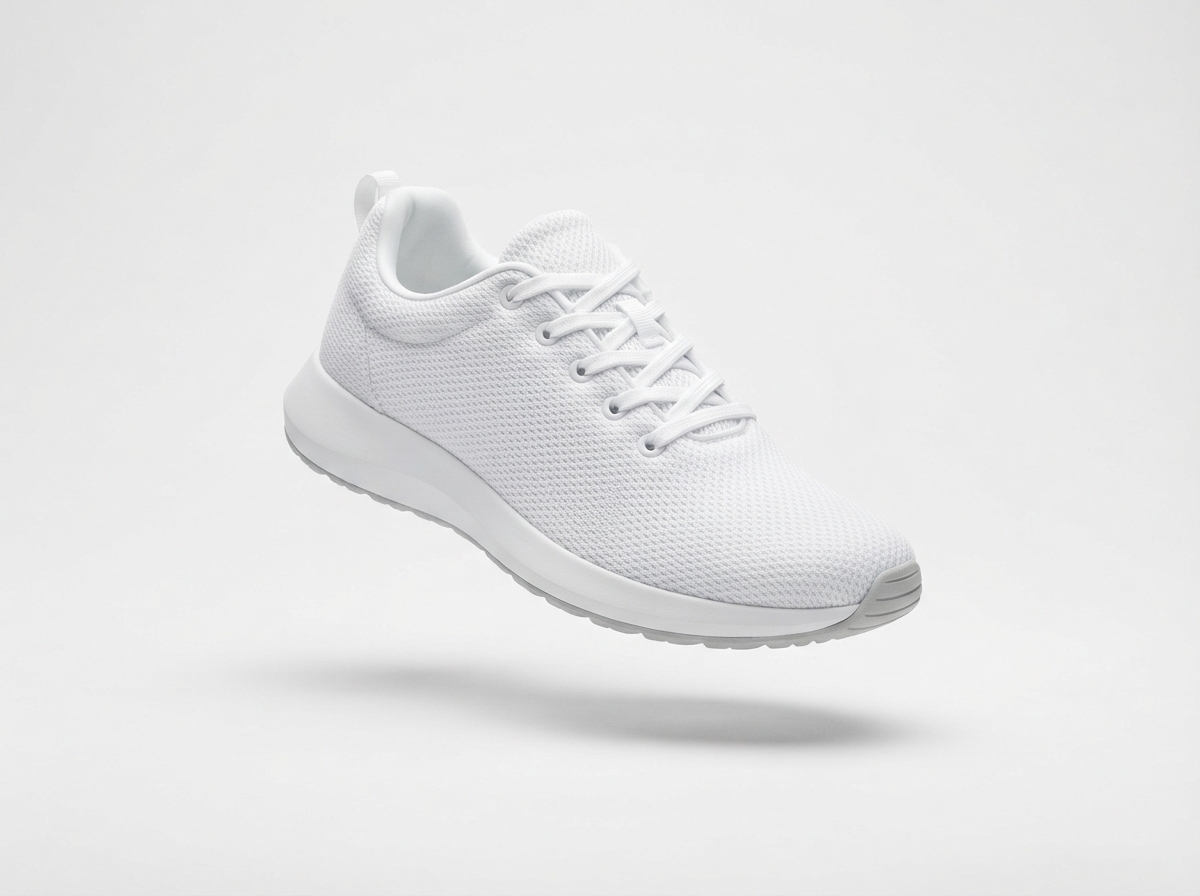 White running sneaker floating over white background, Nano-Banana-2-Lite output