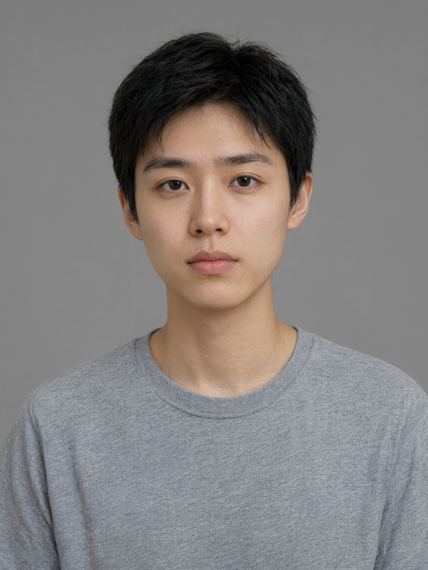 AI-generated headshot of a person in a gray hoodie against a neutral background