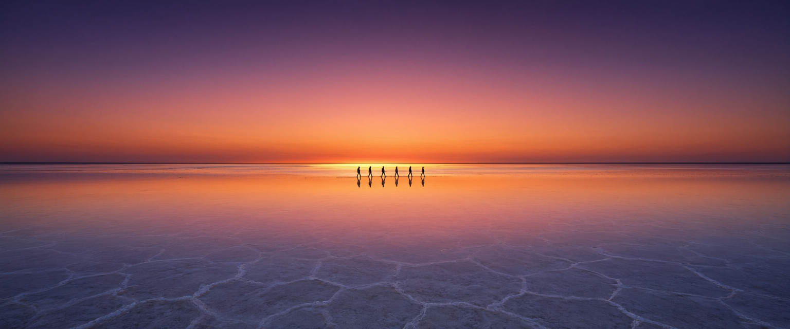 Wide salt flat sunset banner generated with qwen-image-3.0-pro/text-to-image