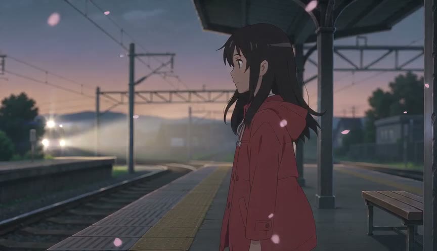 2D anime girl on a train platform