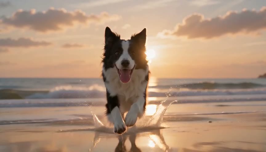 Border collie sprinting on a beach