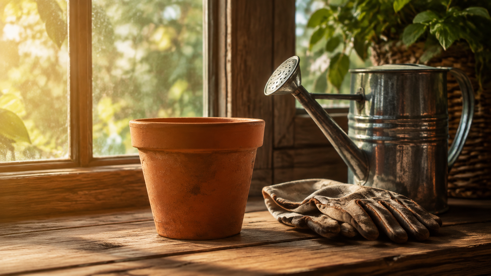Empty terracotta pot on a sunlit windowsill, the first frame of the Seedance 2.5 recipe