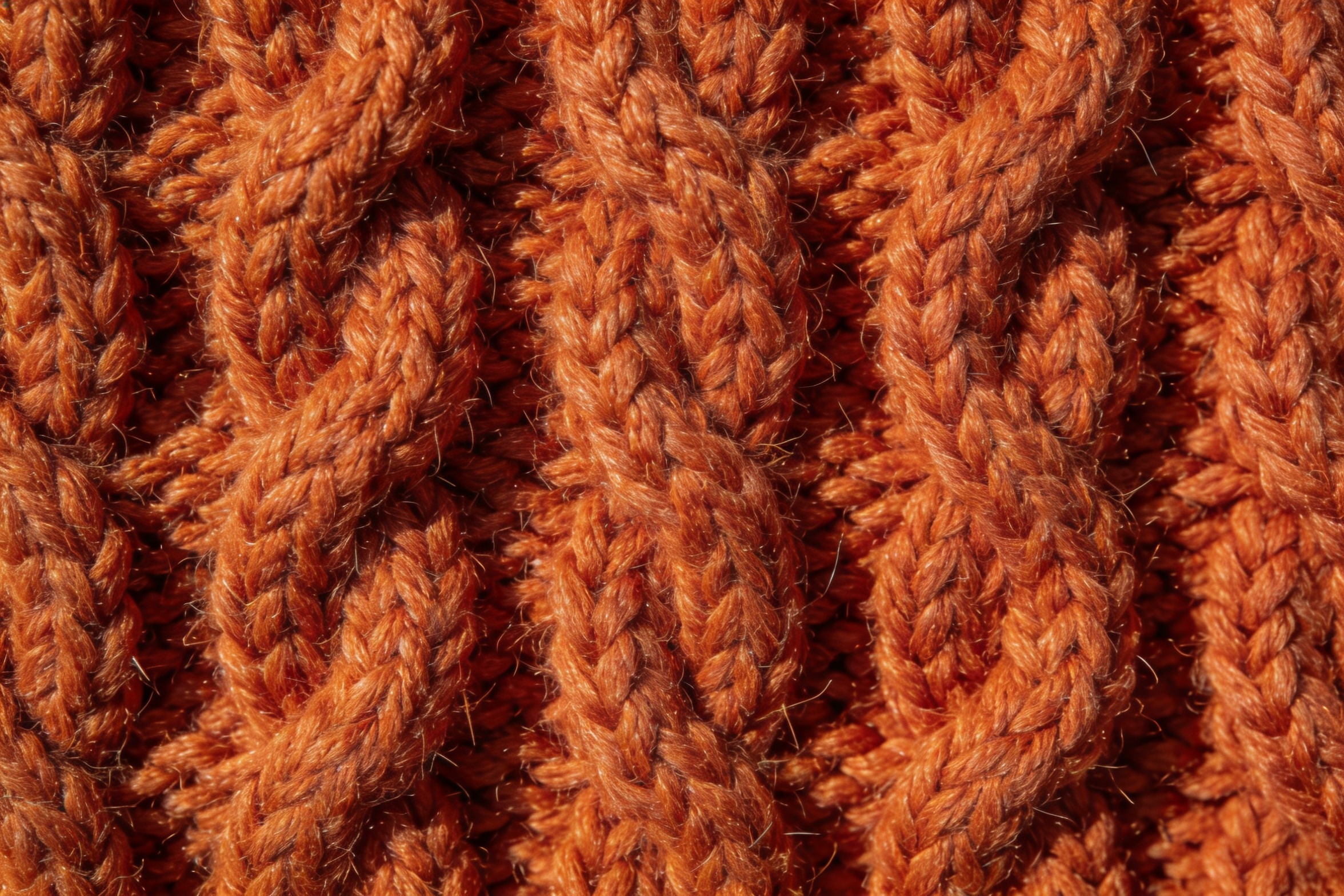 Reference 2: burnt-orange cable-knit wool swatch macro