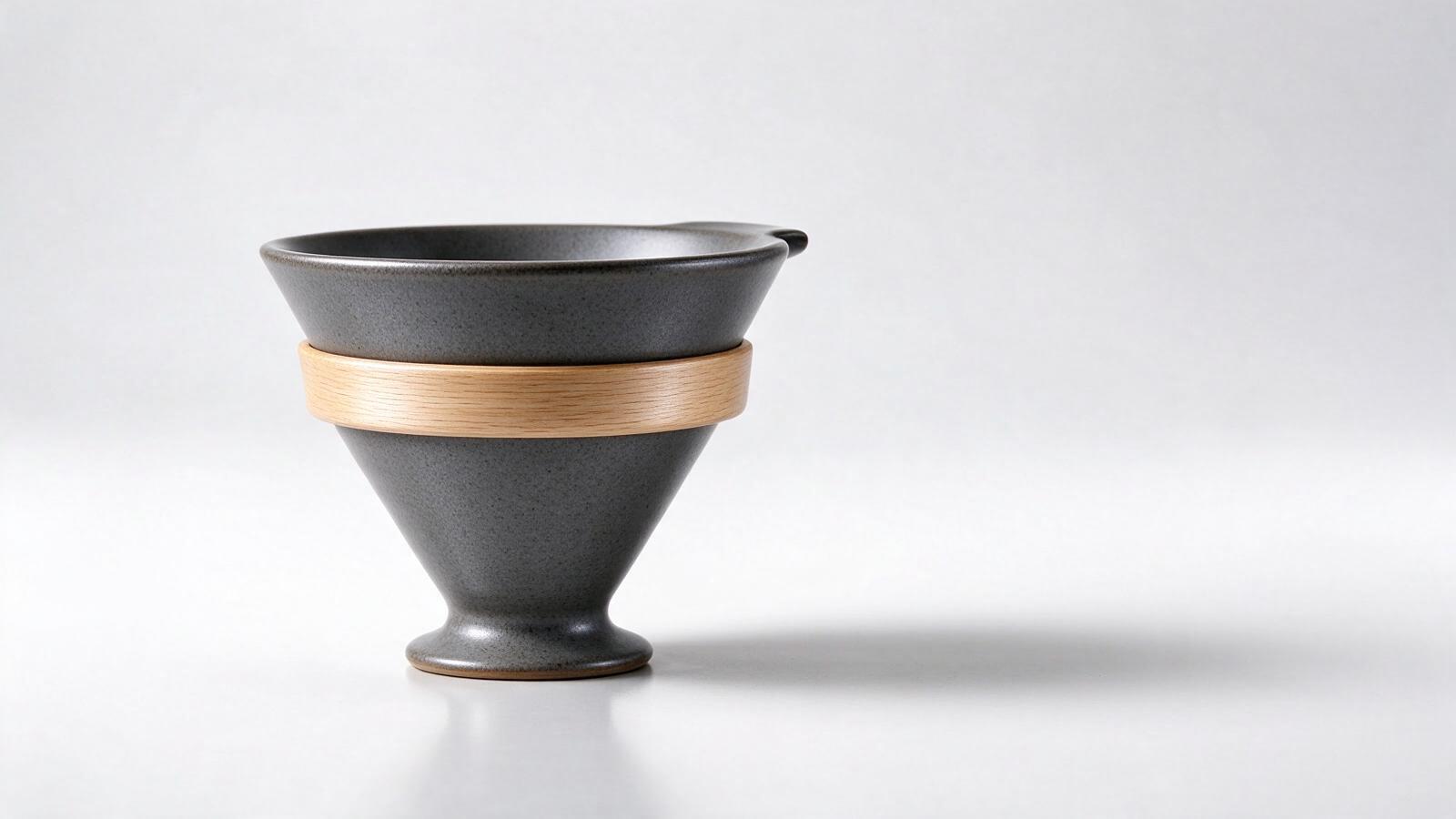 Studio product shot of a ceramic pour-over coffee dripper on a white background