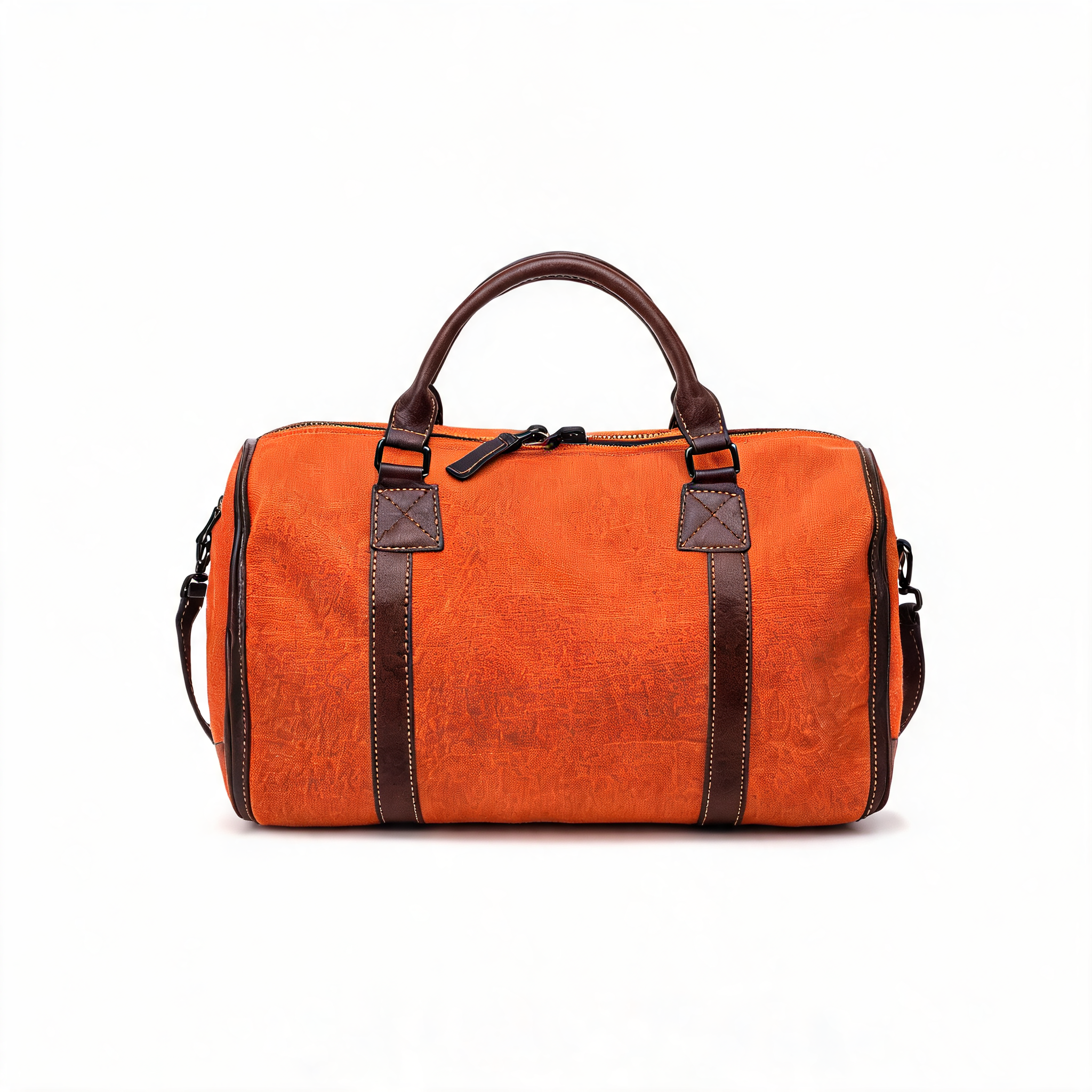 Precise edit: identical bag and background, but all brass hardware replaced with matte black