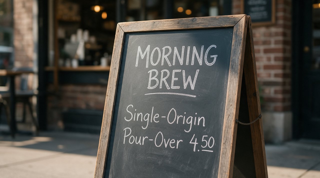 Seedream 5.0 Pro café chalkboard with clean hand-lettered chalk text