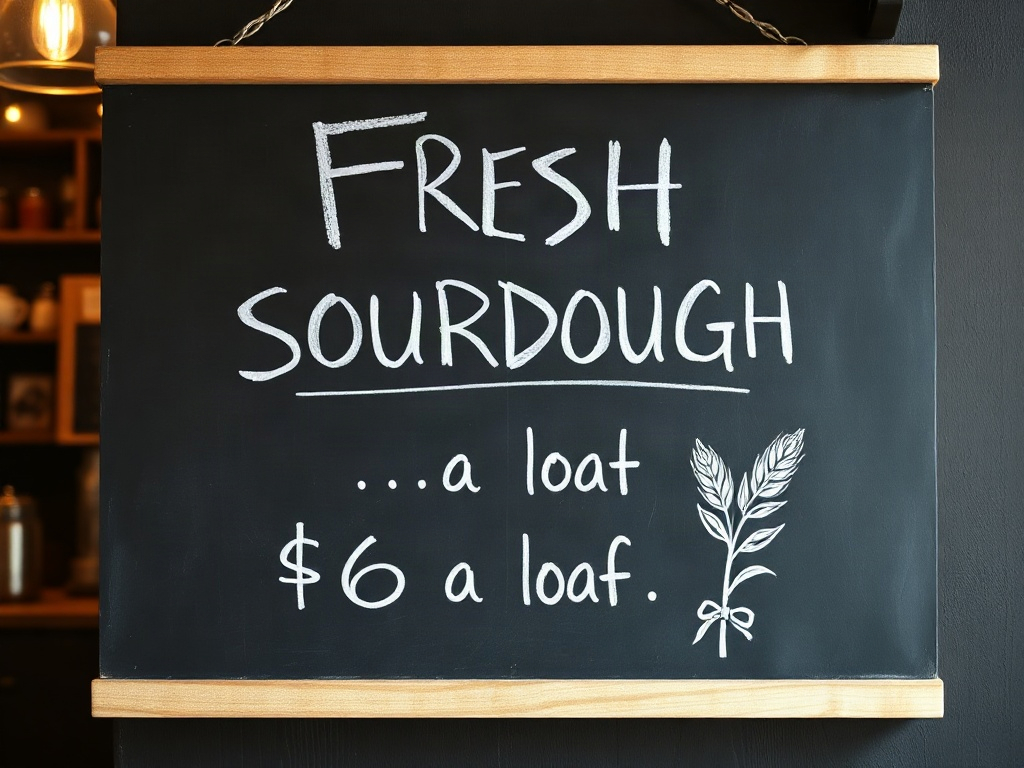 flux-schnell output: chalkboard with garbled duplicated bakery text