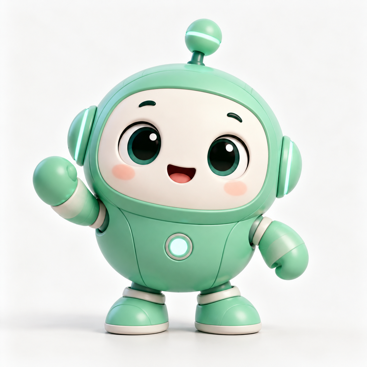 Mint-green robot mascot reference