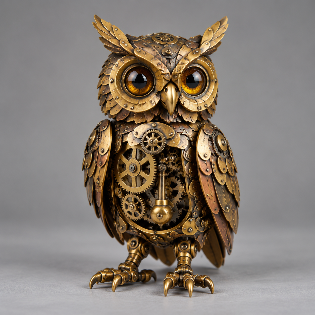 Brass clockwork owl reference