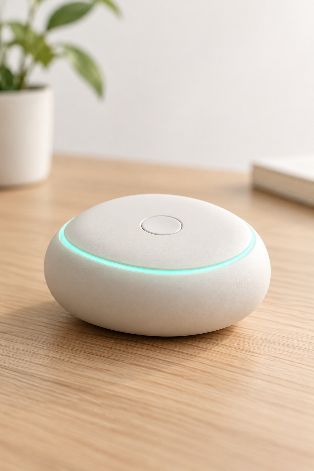 Paxel device reference still — pebble-shaped focus timer with teal ring