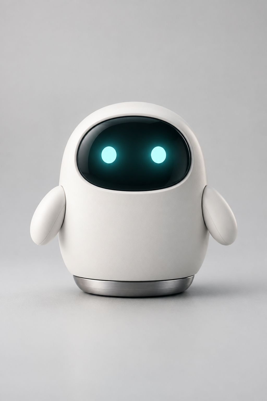Paxel mascot reference still — matte-white robot with teal face