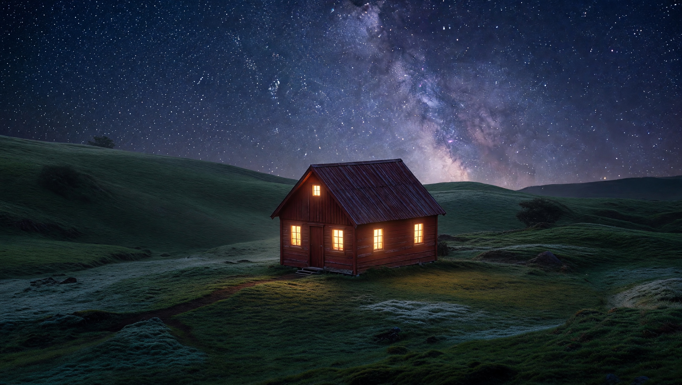 Turn a cabin scene into a Milky Way night · After