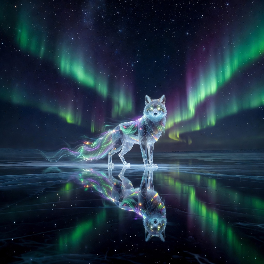 @image1 Crystal fox silhouette, facets, color, and proportions