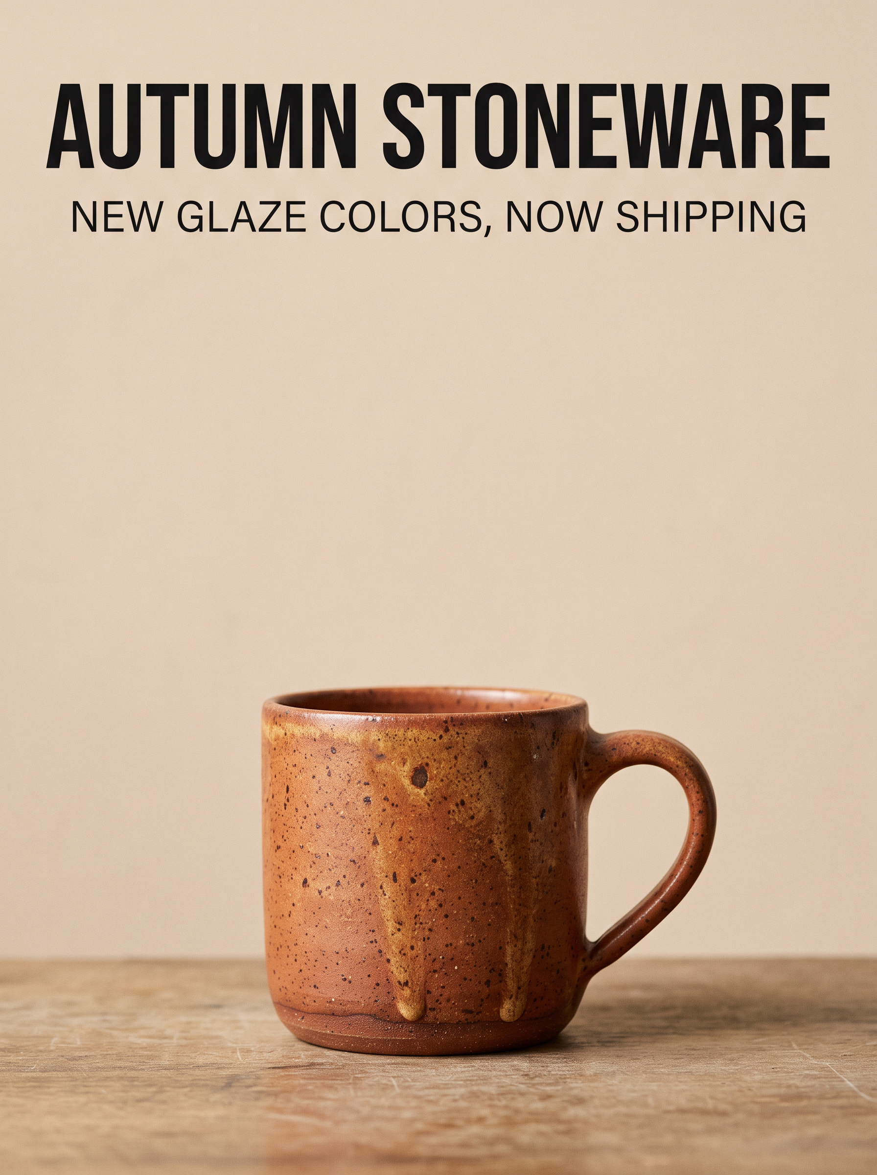 Nano Banana 2 — AUTUMN STONEWARE product-launch poster with clean typography