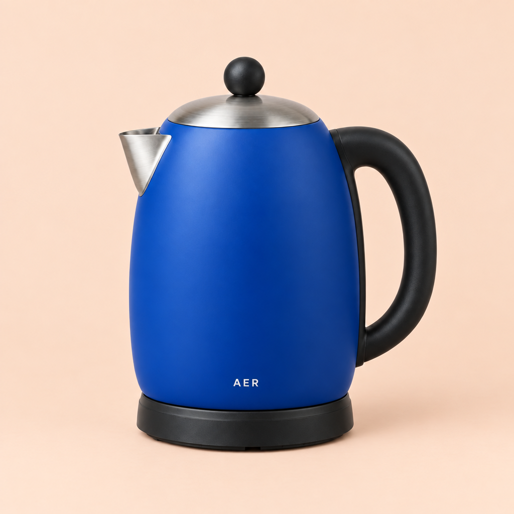 Flare · AER kettle, background swapped to warm peach