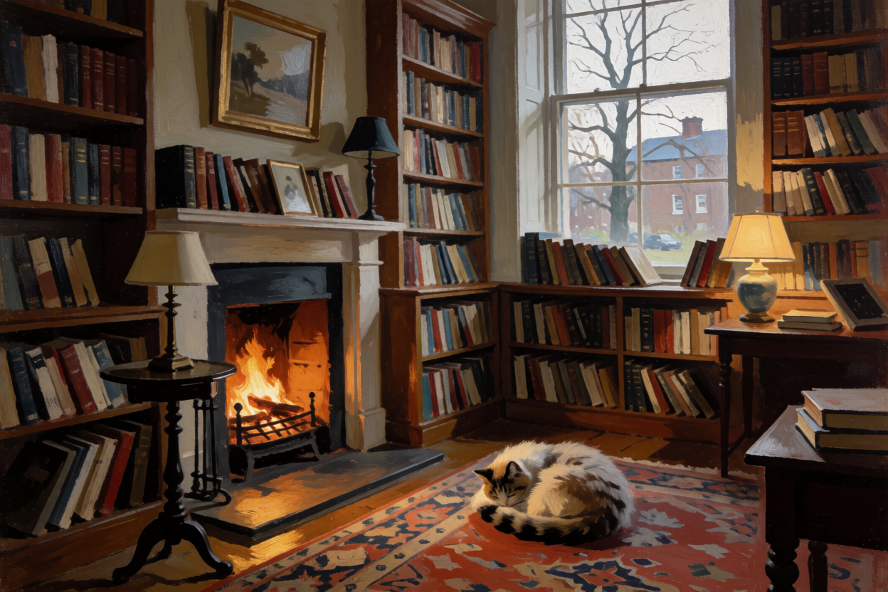 Oil-painted library