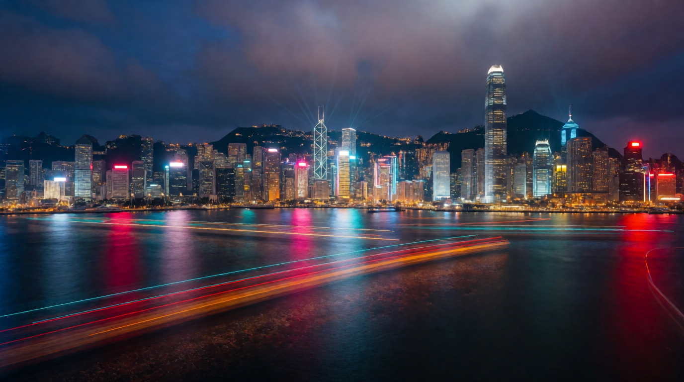 Hong Kong harbor at night