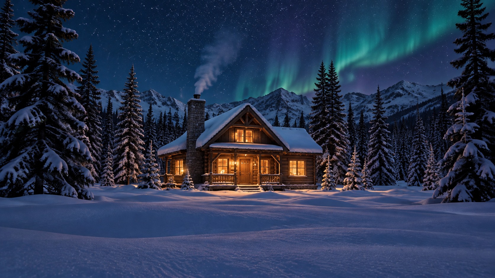 Snow cabin: day to night Last frame