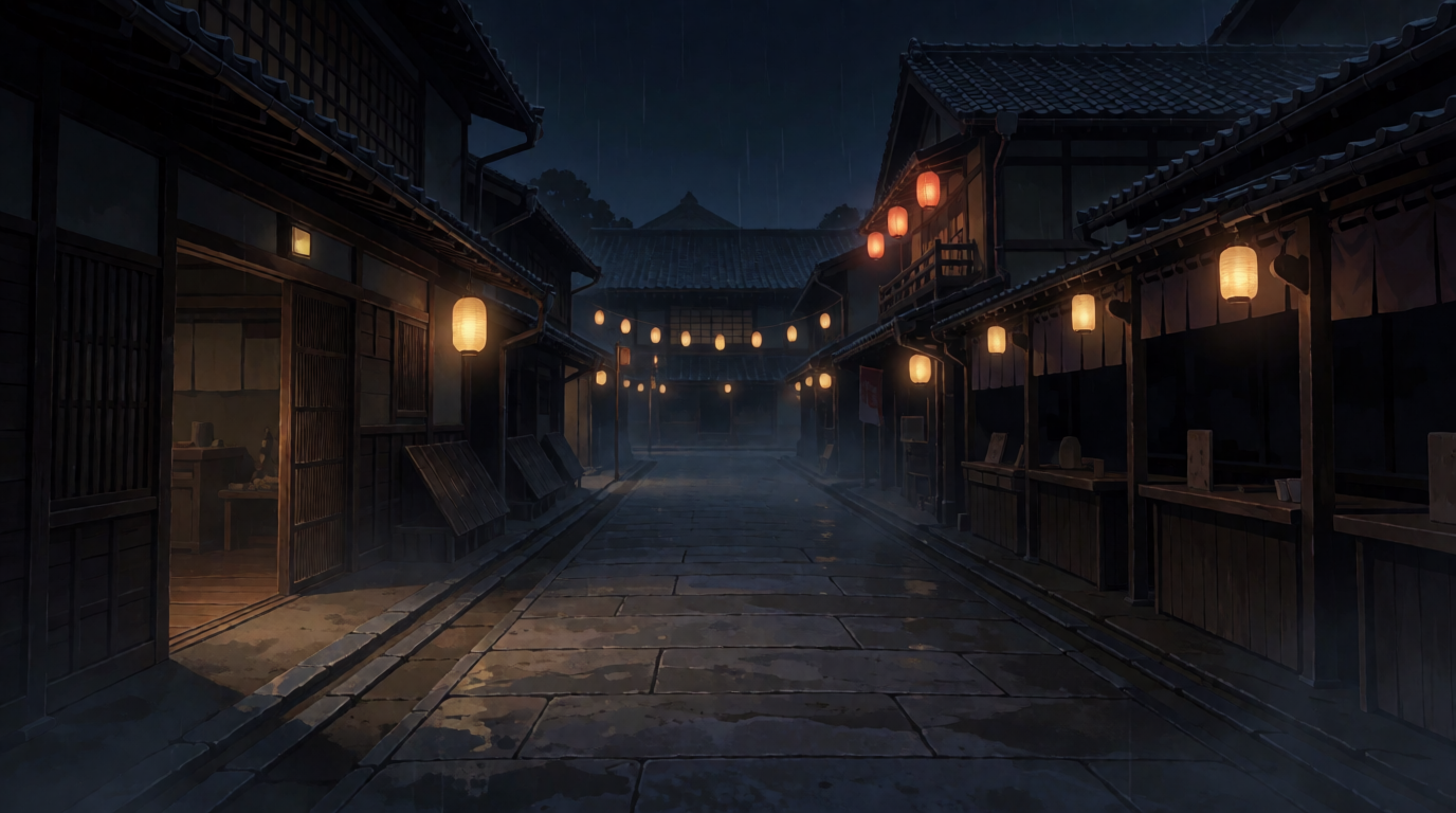 Lantern street in the rain