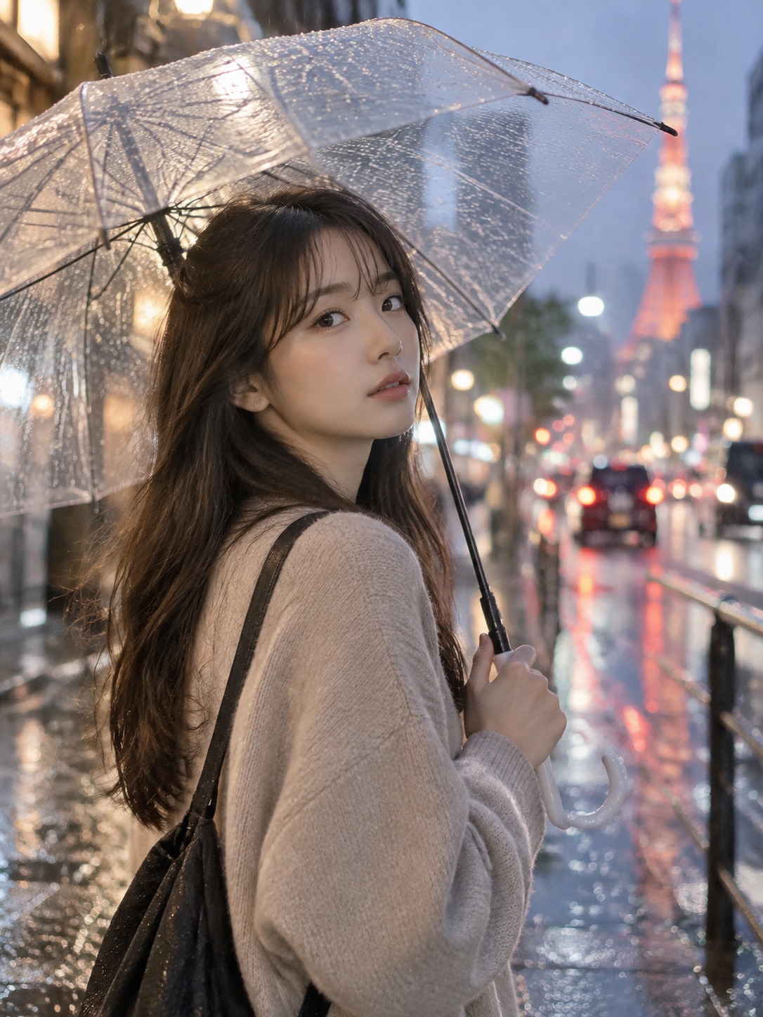 Clear umbrella in the rain First frame
