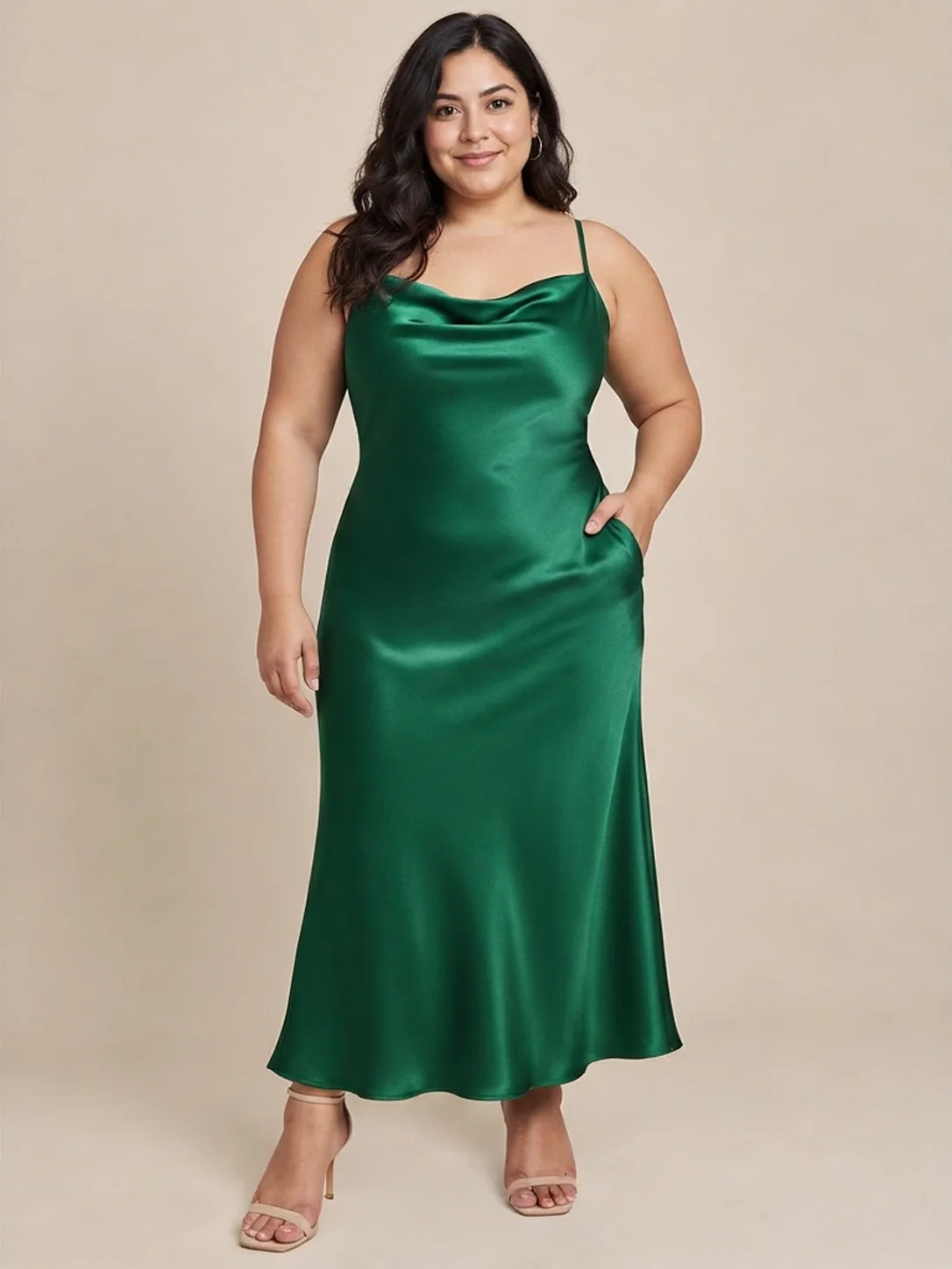 Result: person B wearing a green dress and heeled sandals