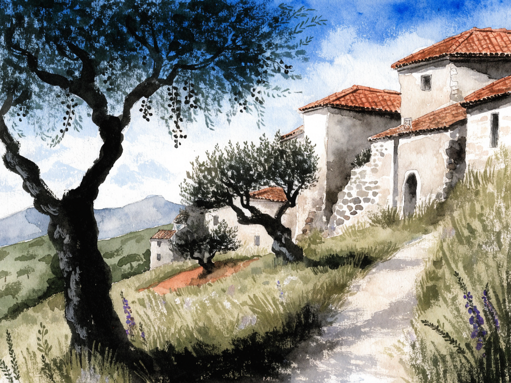 Watercolor town source: 1024 × 768