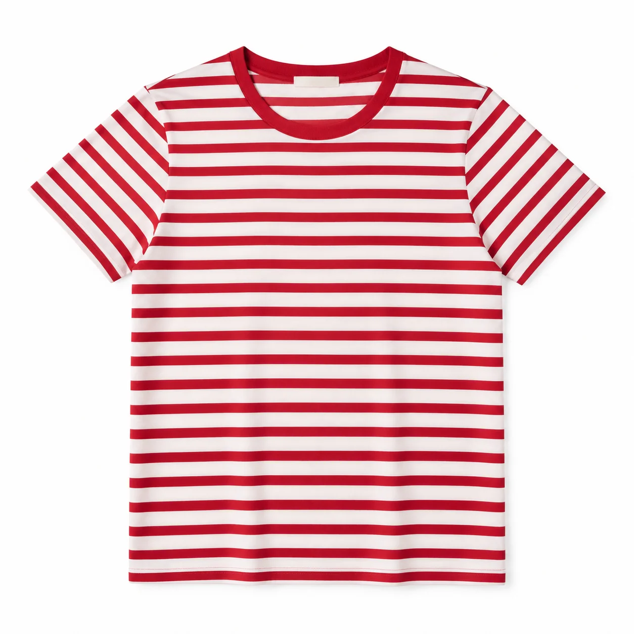Input garment: red-and-white striped T-shirt flat lay