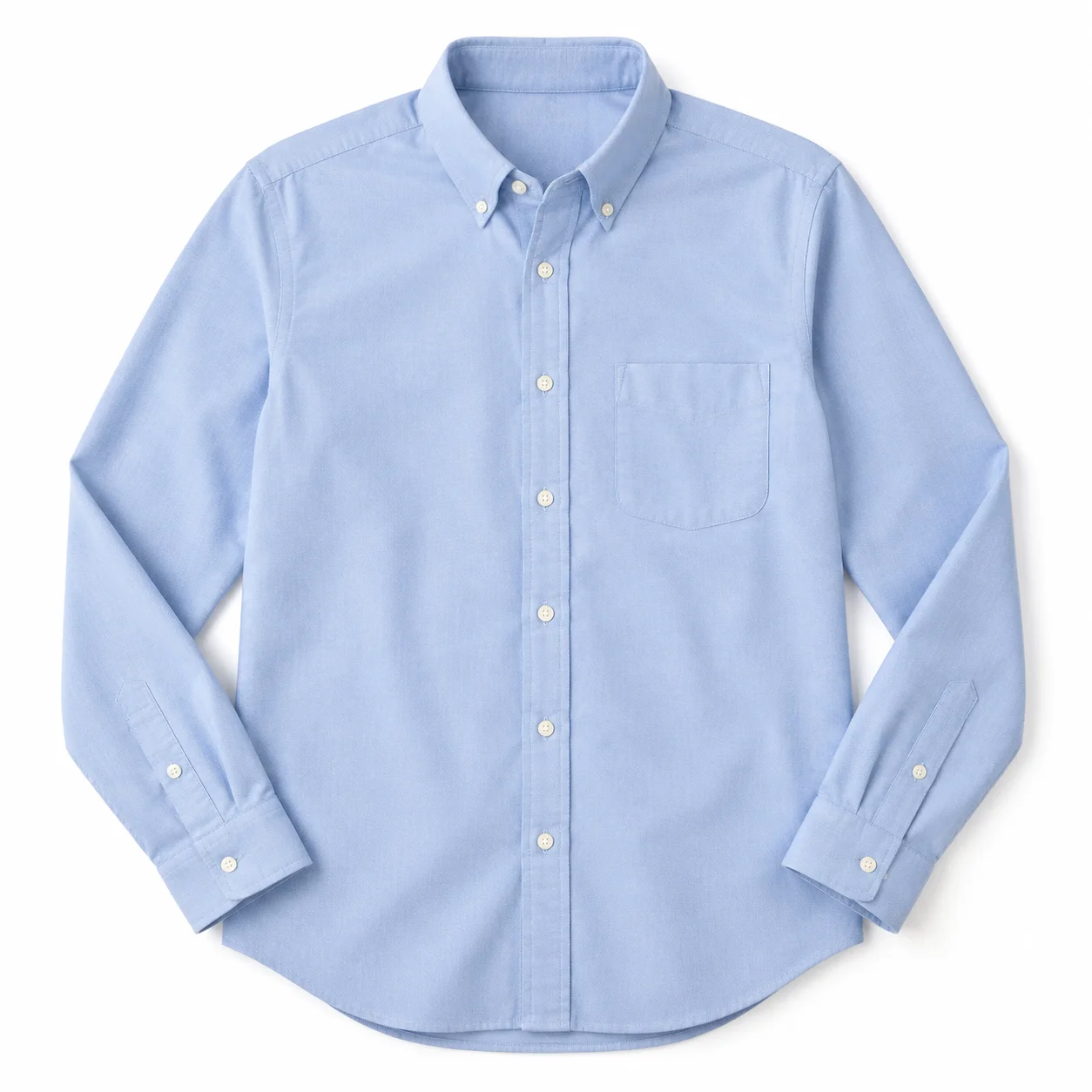 Input garment: light-blue long-sleeved Oxford shirt