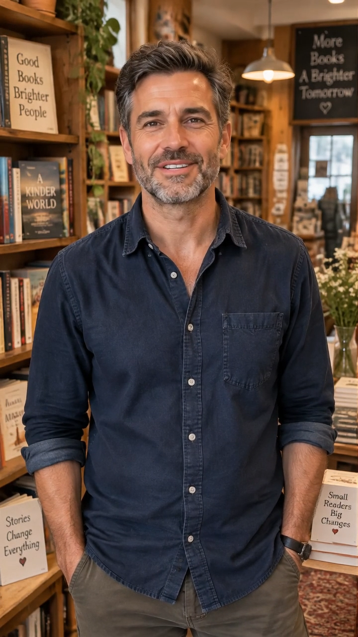 HeyGen bookshop cover at 3 seconds
