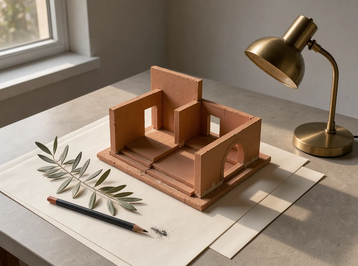 Architectural miniature in late light