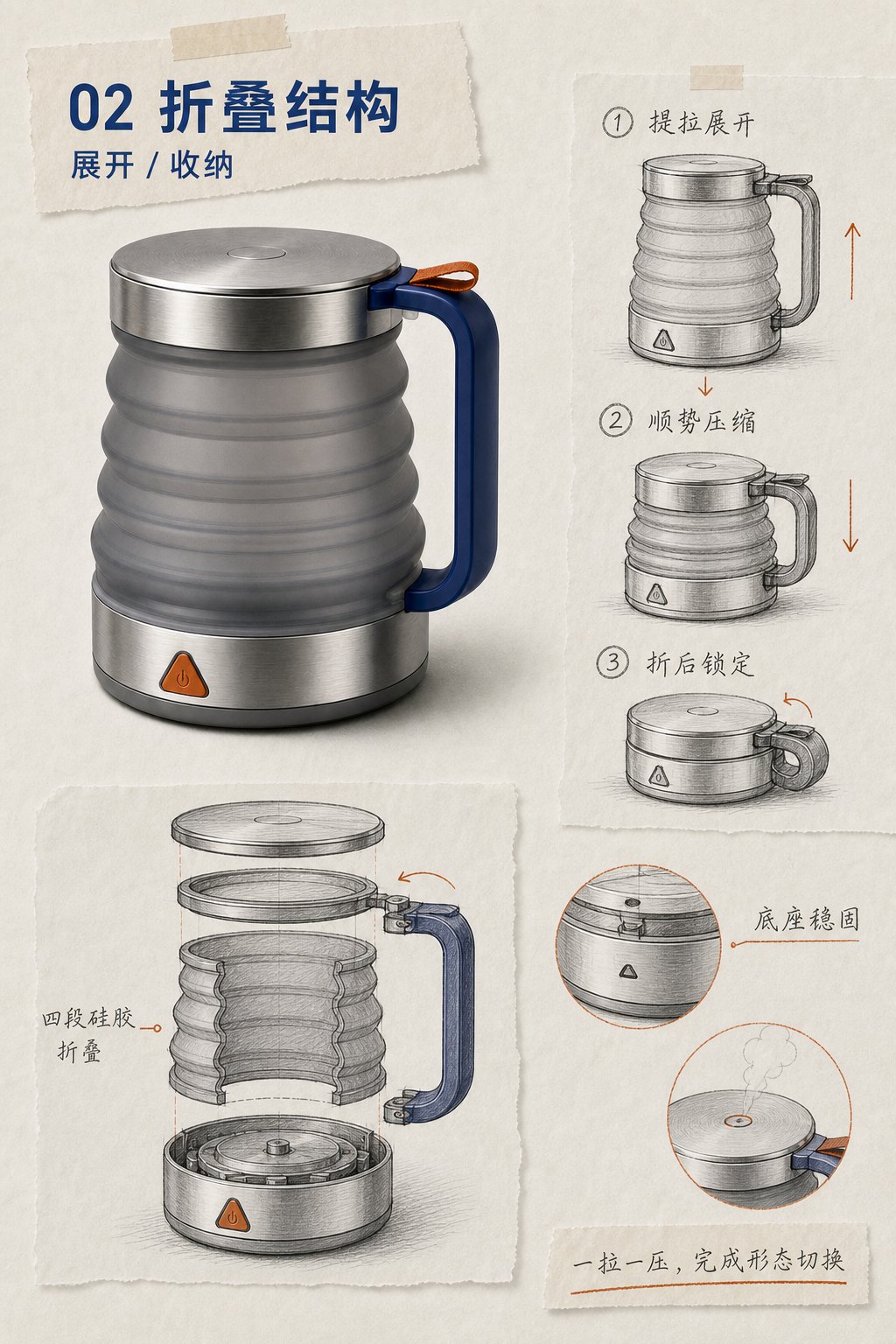 用四张图讲清折叠旅行水壶,作品 2