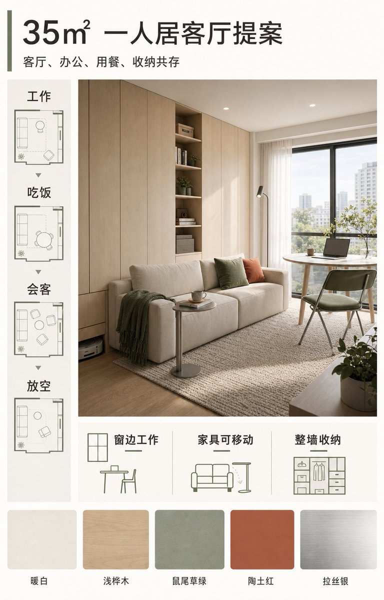 用四张提案板规划小户型客厅