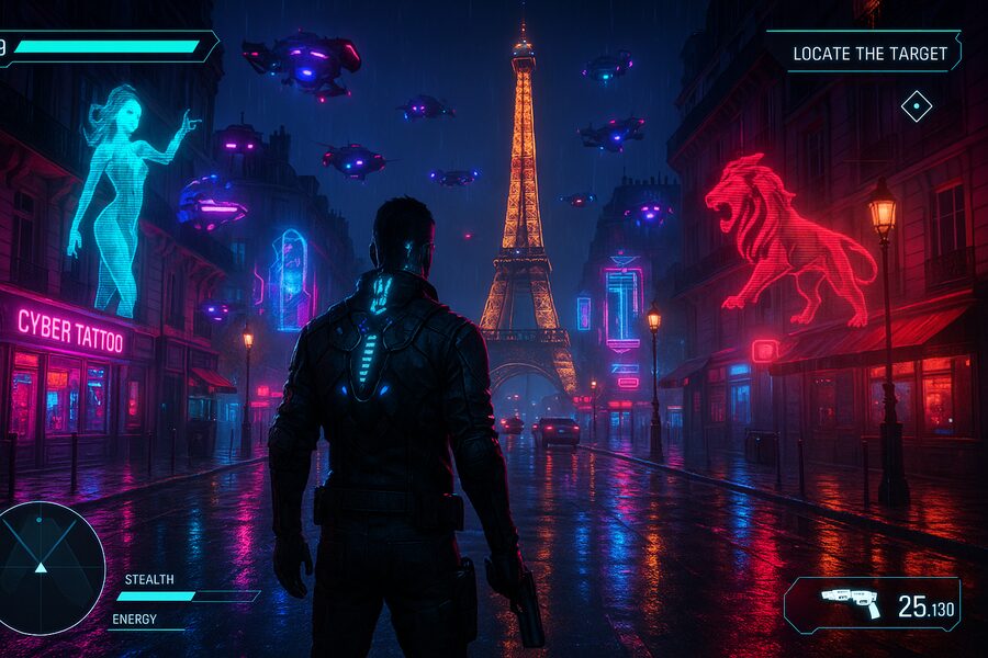 Cyberpunk Europe action HUD