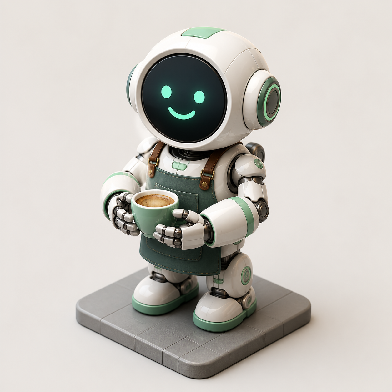 Friendly Robot Coffee Barista Mascot